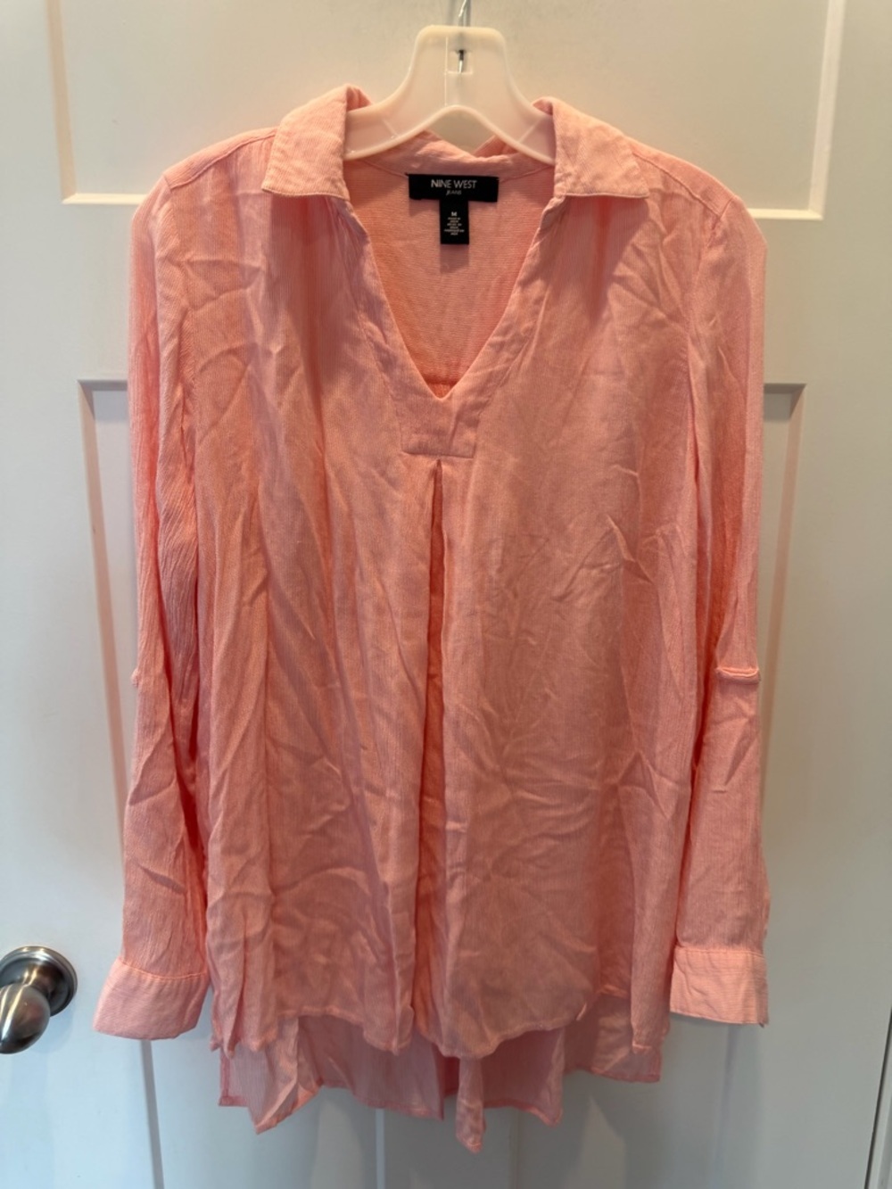 Nine West Jeans Coral Tunic Blouse Medium Lightweight V Neck Flowy Top
